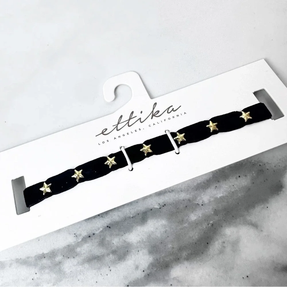 Ettika Revolve Black Velvet Gold Star Choker Necklace NWT - Picture 2 of 6